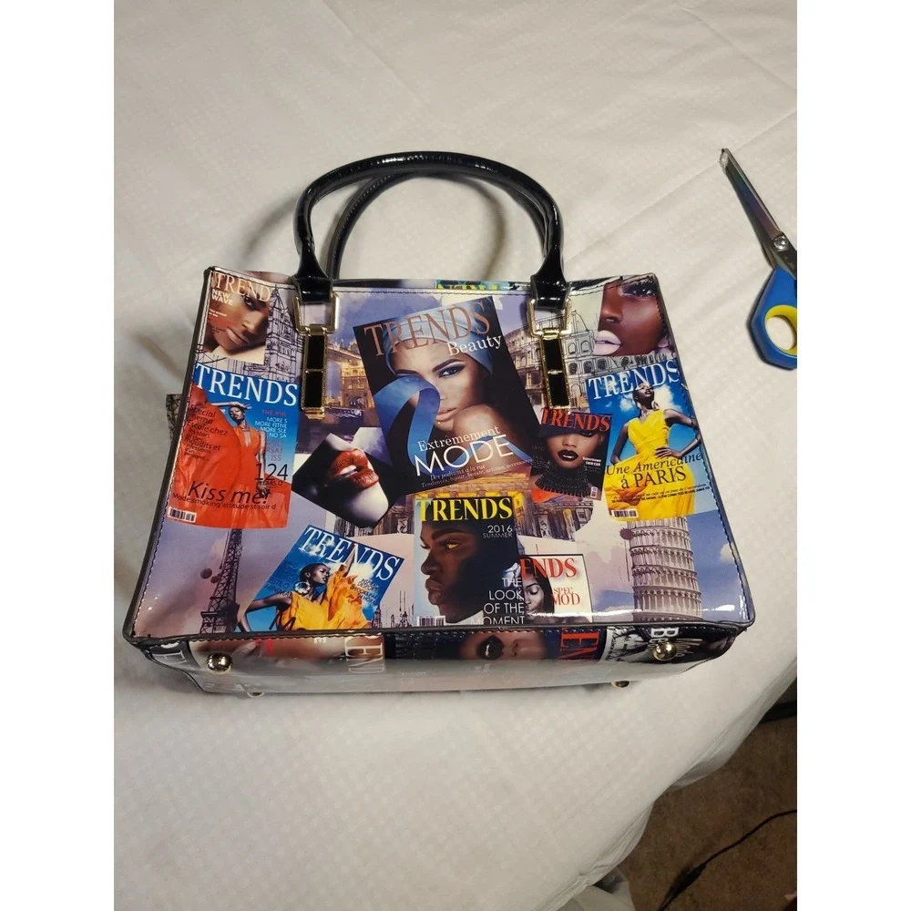 Vtg Trends Handbag Satchel Glossy Fashion Magazine Print Handbag Funky‎ Artsy